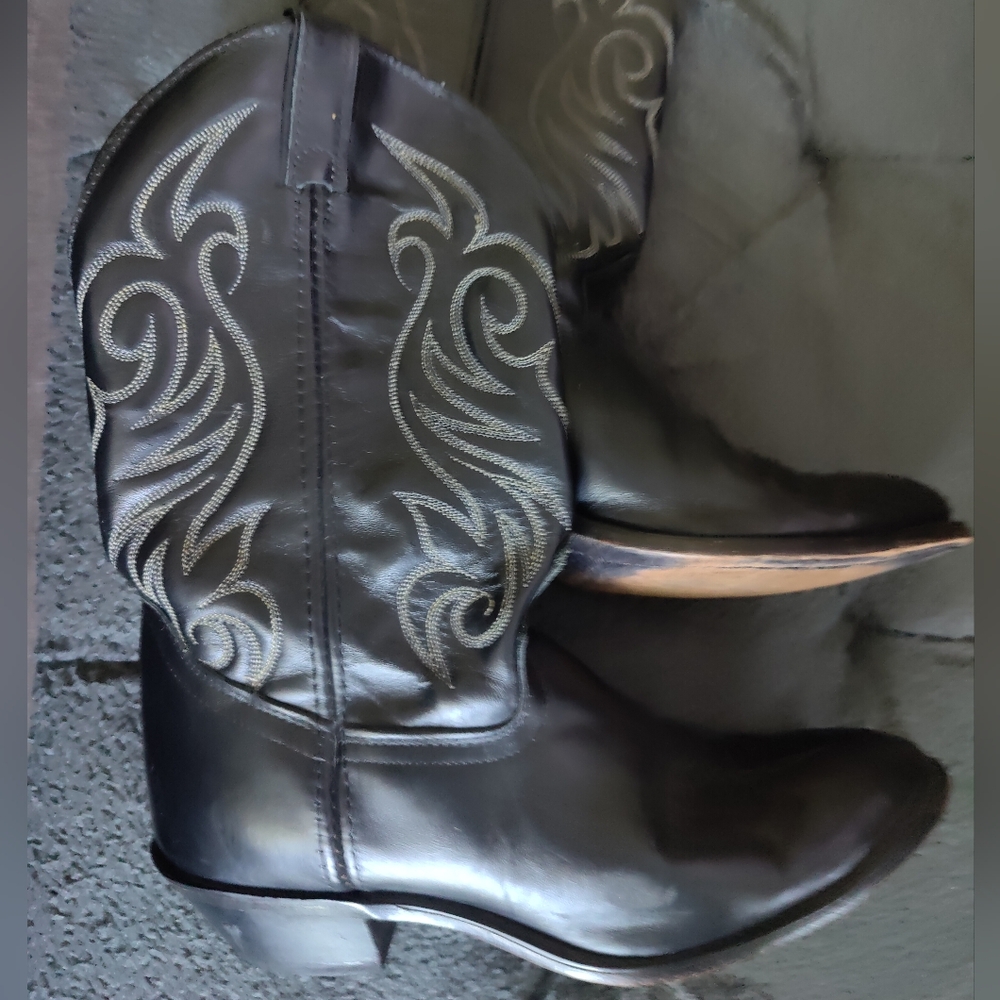 Vintage Men's Black Leather Western Cowboy Boots Size 81/2